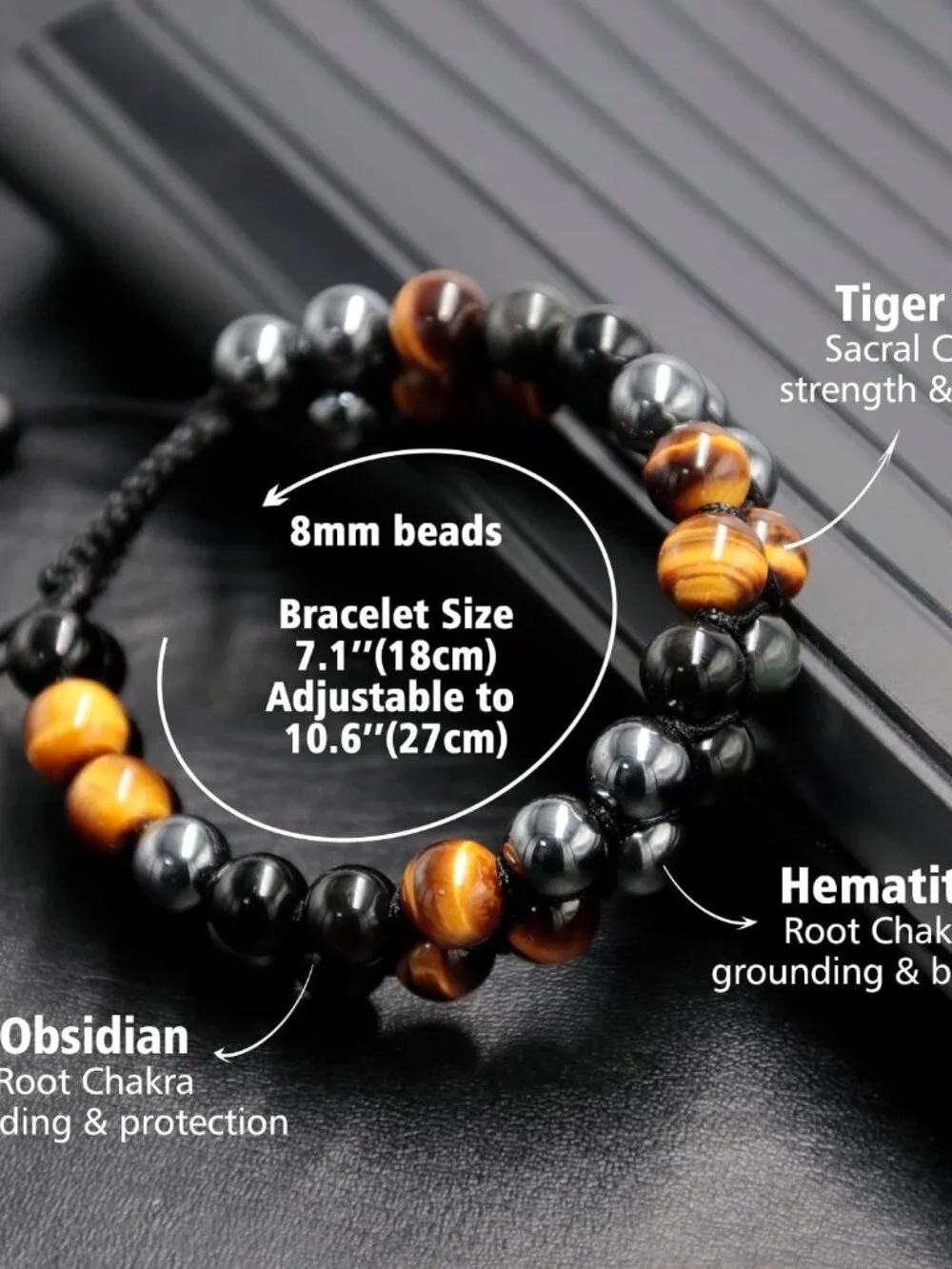 Tiger Eye Obsidian Hematite Protection Bracelet Dear Father Gift Adjustable